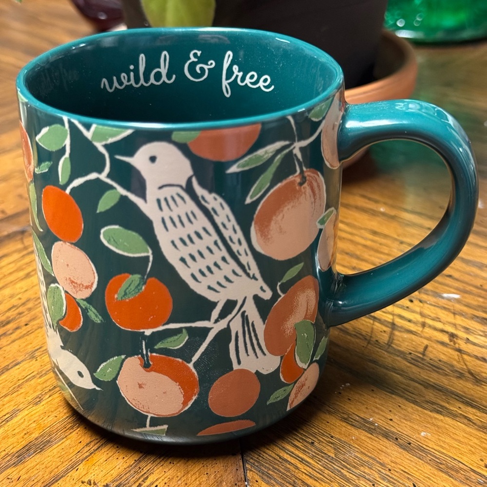 Opalhouse Teal Mug with Bird and Orange Pattern